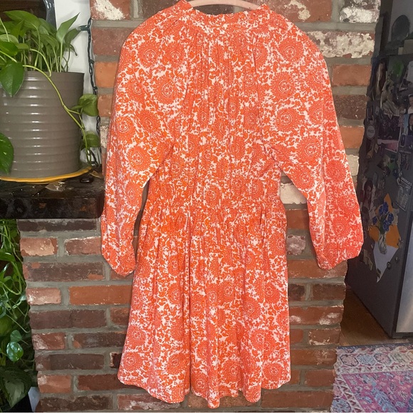 J.CREW RUFFLE Collar Orange Mini Dress, cotton poplin floral boutique. Small - Picture 8 of 10